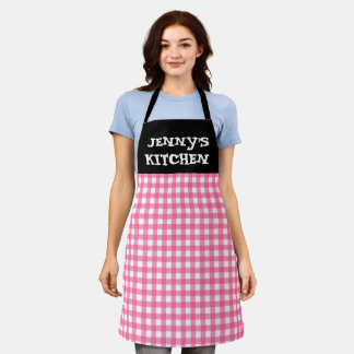 DELANTAL CUSTOM PINK GINGHAM KITCHEN APRON