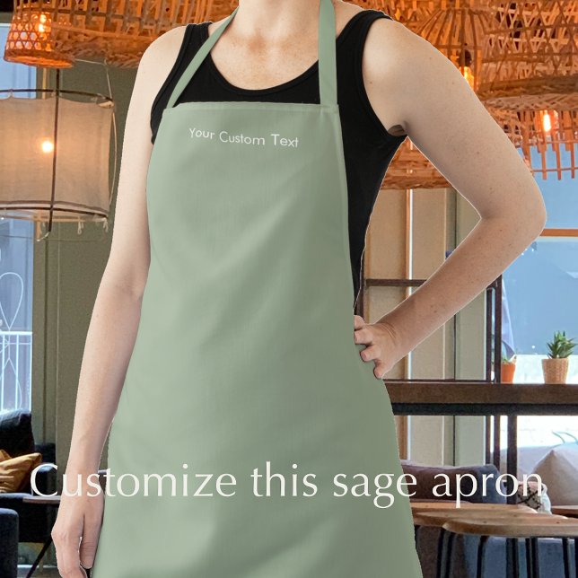 Delantal Custom Text Modern Stylish Sage Green Professional (Add your custom text to this lovely sage green apron. Modern elegant white editable script.
)