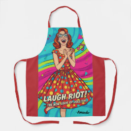 Delantal Custom watercolor vintage lady laughing red