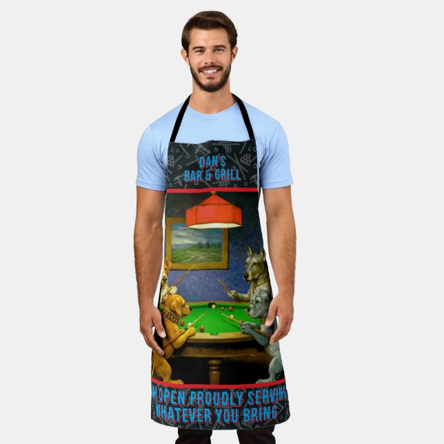 Delantal Customize Dogs Playing Snooker Billiard Fun Spoof  (Gastado)