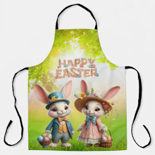 Delantal Cuta, caprichosa Pascua feliz con 2 conejos