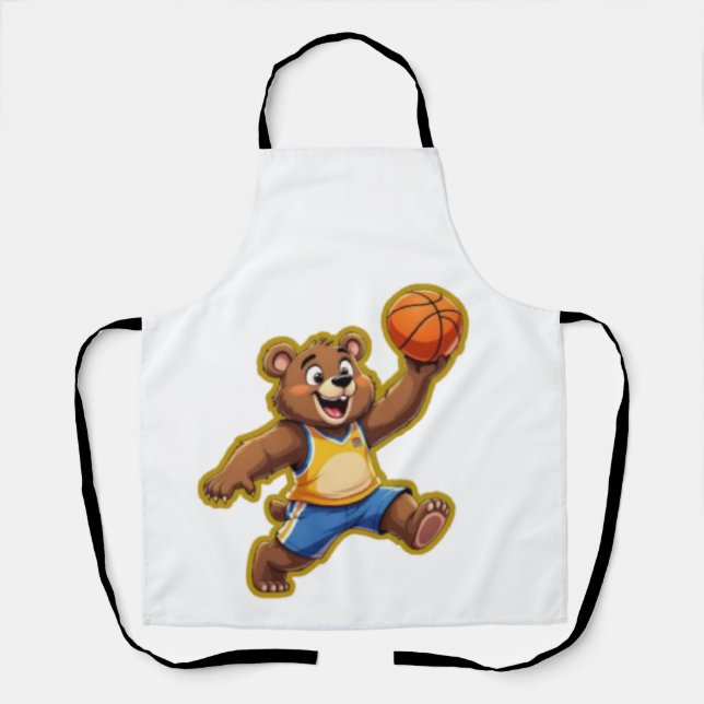 Delantal Cute 3D Teddy Bear Playing Basketball – Adorable S (Anverso)