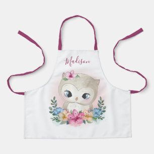 Delantal Cute acuarela Modern Owl Kids Nombre Personalizado