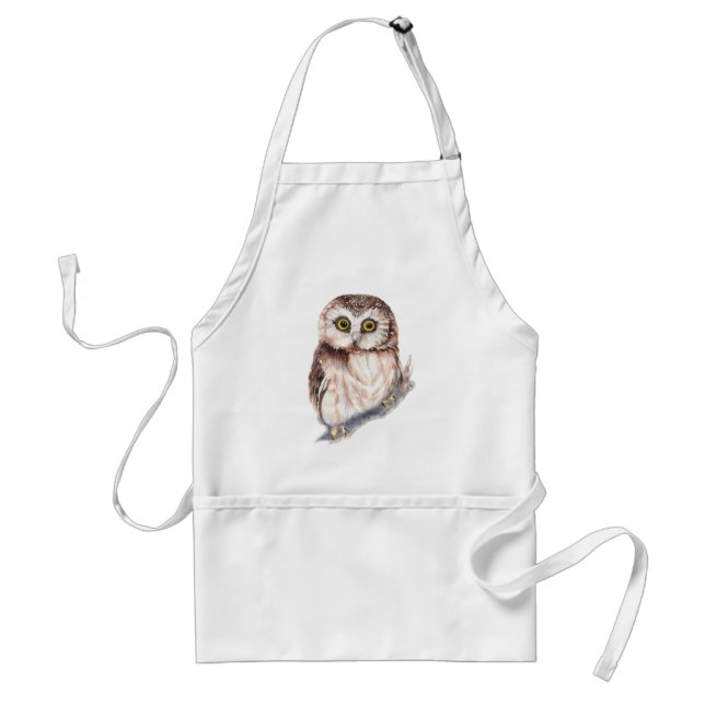 Delantal Cute acuarela Vi Humor De Pájaro De Lechuza Blanca (Frente)