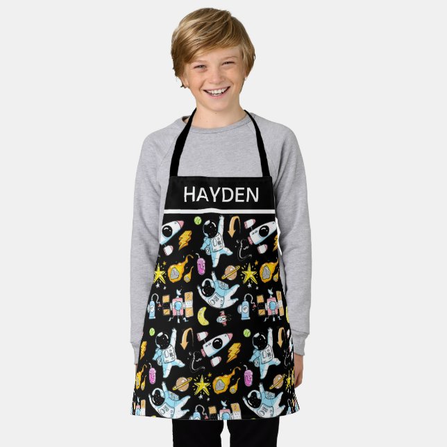 Delantal Cute Astronauts in Space Doodles Kids Personalised (Gastado)