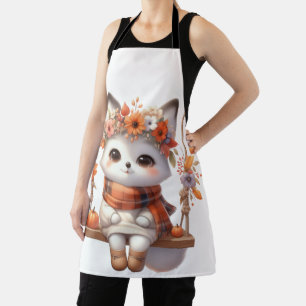 Delantal Cute Autumn Fox Kawaii Floral Cottagecore Apron