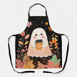 Delantal Cute Autumn Ghost with Pumpkin Coffee – Cozy Fall