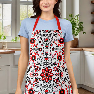 Delantal Cute Bandana Floral Escandinava Negra Y Roja