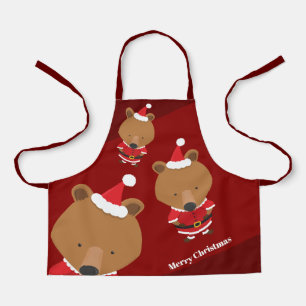 Delantal Cute Bear Santa Burgundy Feliz Apron navideño