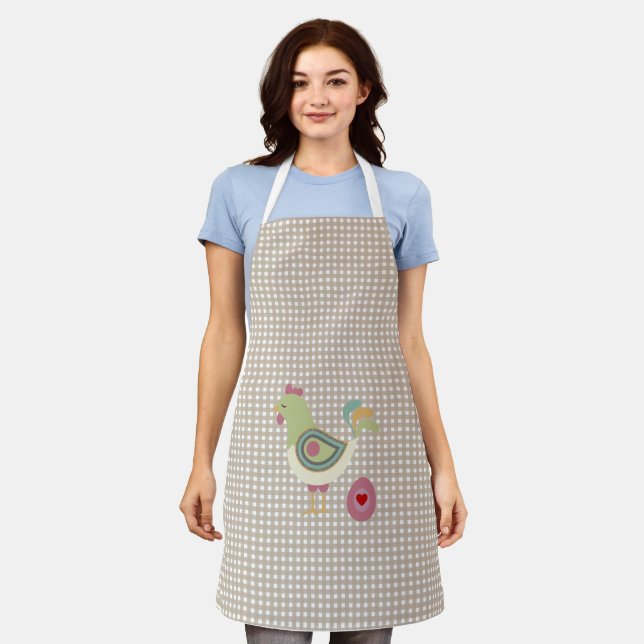 Delantal Cute Beige Gingham Chicken Apron (Gastado)