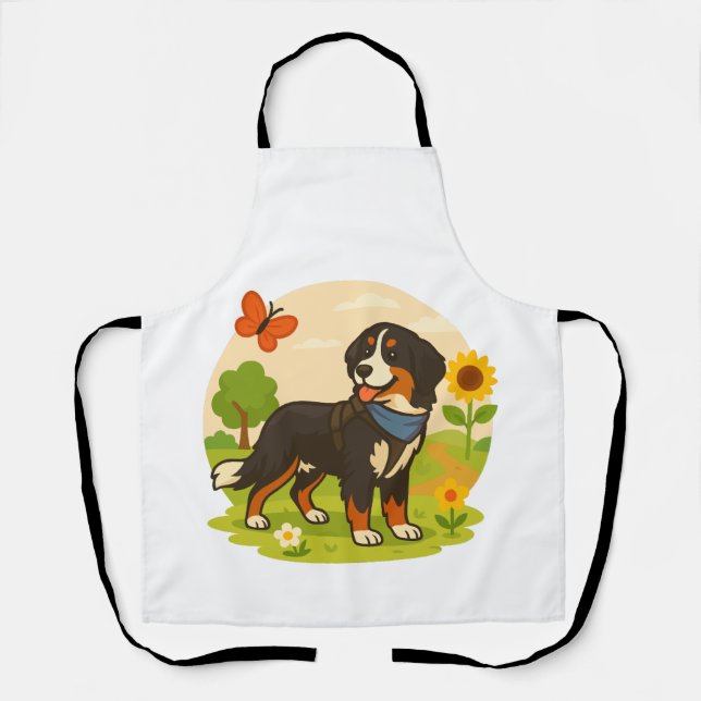 Delantal Cute Bernese Mountain Dog with Sunflower & Butterf (Anverso)
