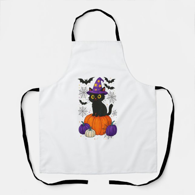 Delantal Cute Black Witch Cat Pumpkin Halloween Costume Fal (Anverso)