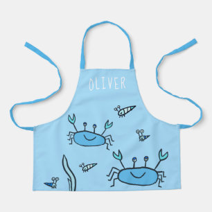 Delantal Cute Blue Crab Sea Animals Boy Name Apron
