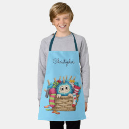 Delantal Cute Blue Fluffy Sock Monster Kids Design