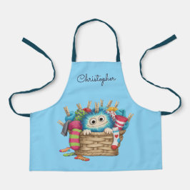 Delantal Cute Blue Fluffy Sock Monster Kids Design