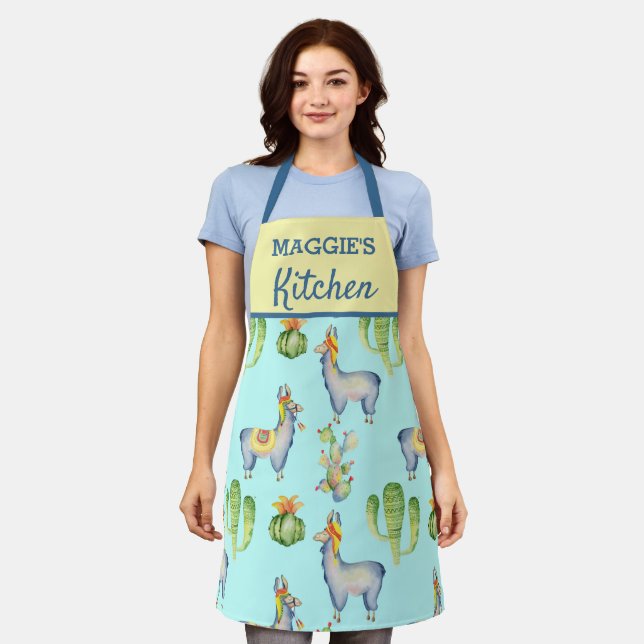 Delantal Cute Blue Llama Cactus Succulum Pattern Kitchen (Gastado)