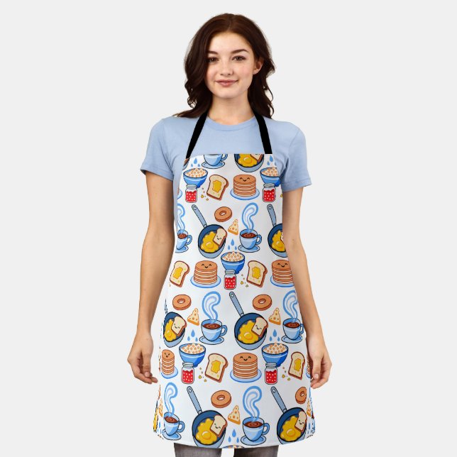 Delantal Cute Breakfast Pattern – Kawaii Food Seamless (Gastado)
