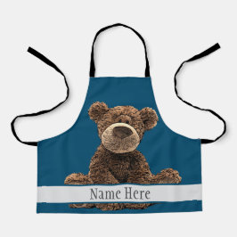 Delantal Cute Brown Bear Animal Stylish Name Blue Kid's