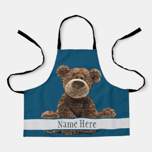 Delantal Cute Brown Bear Animal Stylish Name Blue Kid's
