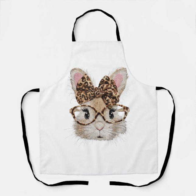 Delantal Cute Bunny Rabbit Face Leopard Coquette Bow Glasse (Anverso)