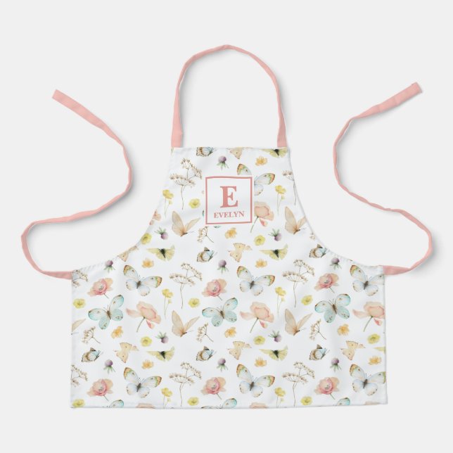 Delantal Cute Butterfly Monogrammed Apron (Anverso)