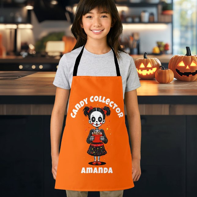 Delantal Cute Candy Collector Skeleton Kids Halloween (Cute Candy Collector Skeleton Girls Halloween Apron)