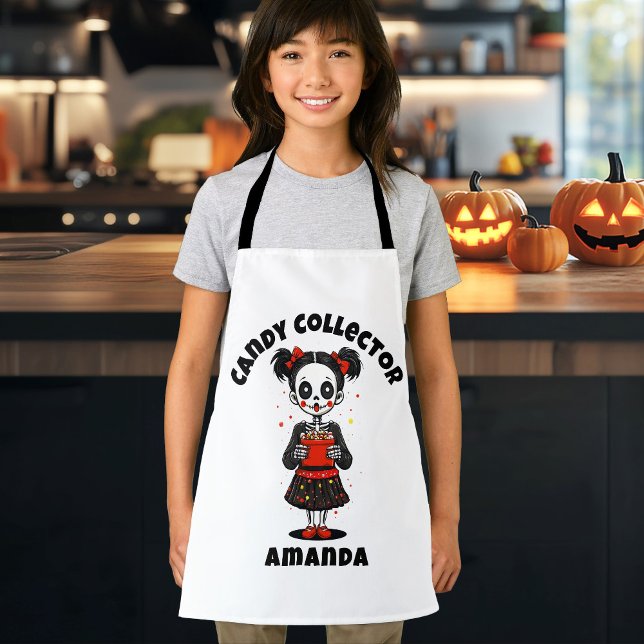 Delantal Cute Candy Collector Skeleton Kids Halloween (Cute Candy Collector Skeleton Girls Halloween Apron)