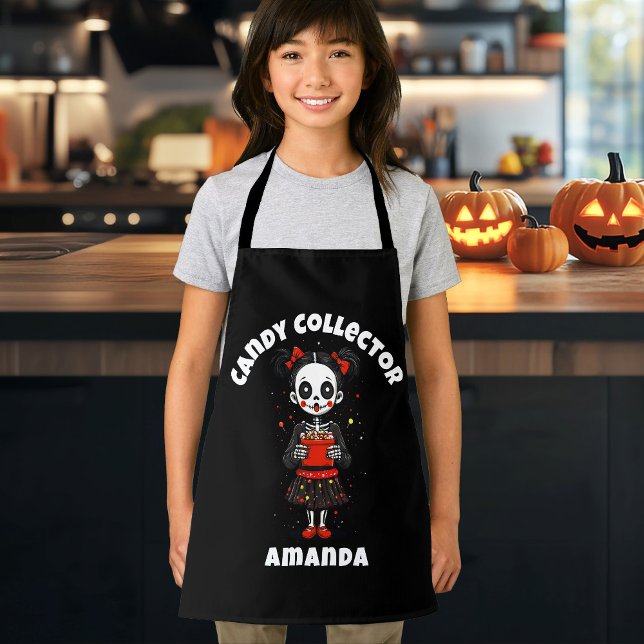 Delantal Cute Candy Collector Skeleton Kids Halloween (Cute Candy Collector Skeleton Girls Halloween Apron)