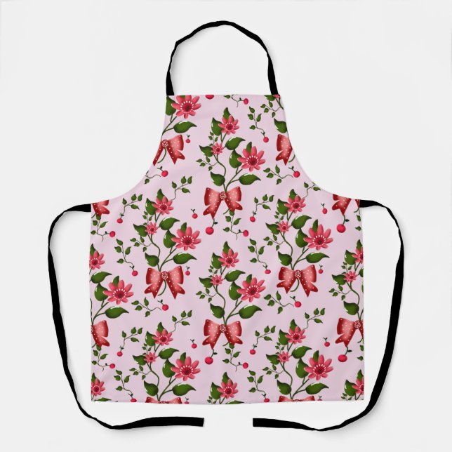 Delantal Cute Cherry Bow floral Pattern  (Anverso)