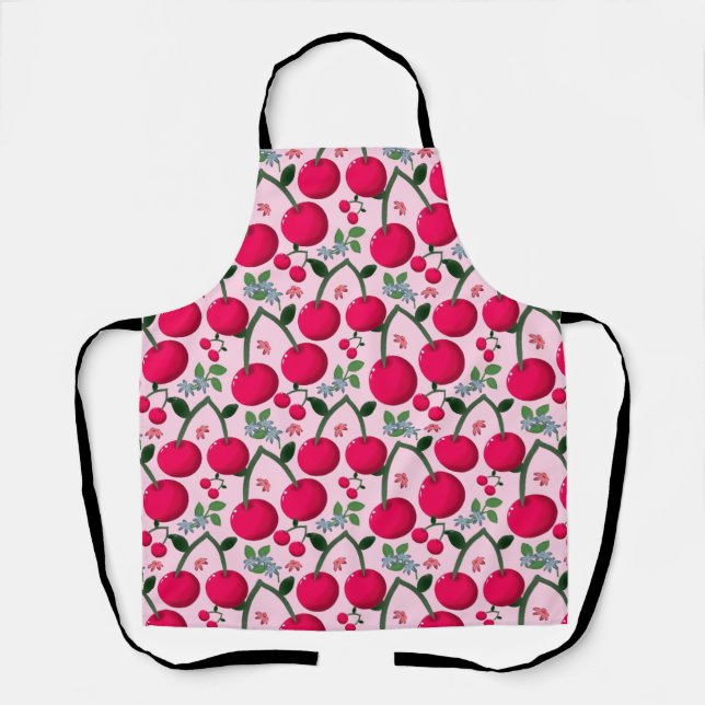 Delantal Cute Cherry  Pattern, Glossy Kawaii Fruit (Anverso)