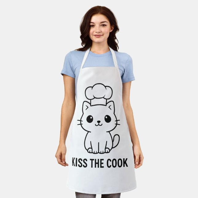 Delantal Cute Chibi Cat “Kiss the Cook” Apron – Funny Kitch (Gastado)