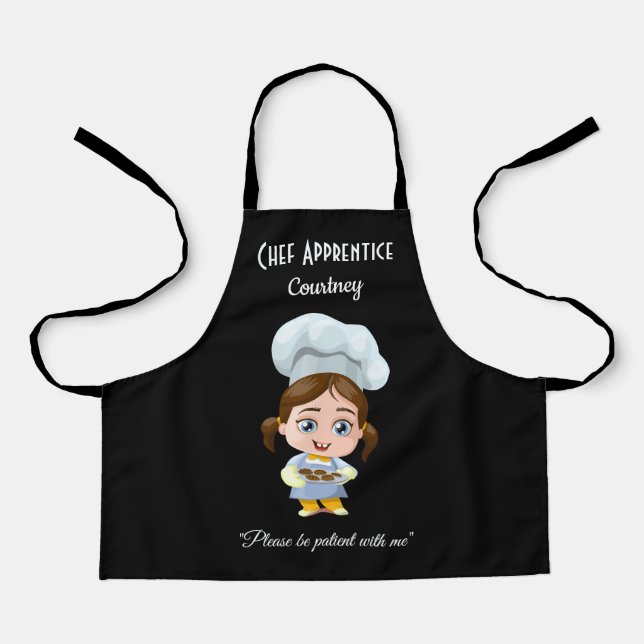 Delantal Cute Chica Chef Aprendiz Negro (Anverso)