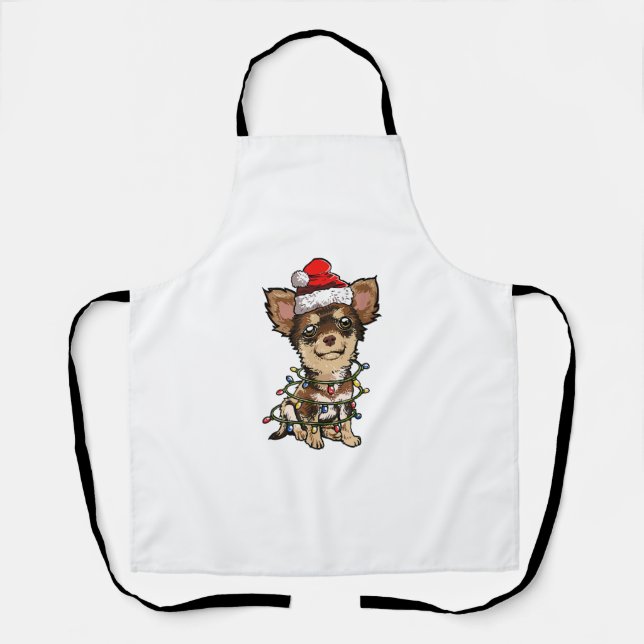Delantal Cute Chihuahua Santa Christmas Tree enciende Navid (Anverso)