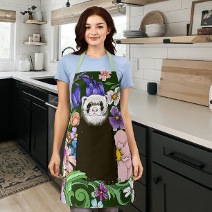 Delantal Cute Chocolate Sable Ferret Floral Verde