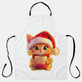Delantal **Cute Christmas Cat with Santa Hat – Funny Holida