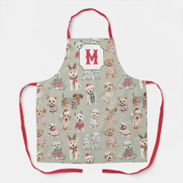 Delantal Cute Christmas Dogs Monogram