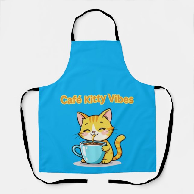 Delantal **Cute Coffee Cat – Adorable Cat Drinking Coffee I (Anverso)