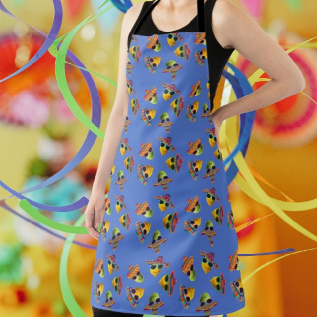 Delantal Cute Colorful Lemons Limes Sombreros Blue Apron (Perfect for Cinco de Mayo or Taco Tuesday!)