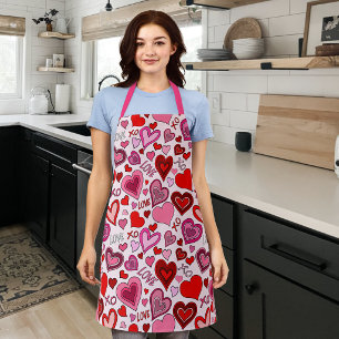 Delantal Cute corazones rojos rosados corazones patrón de a