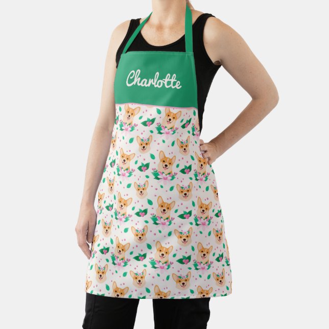 Delantal Cute Corgi Floral Apron (in situ)