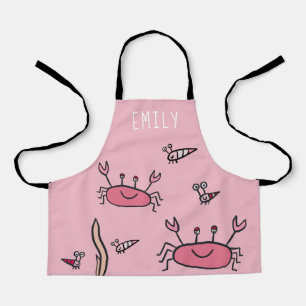 Delantal Cute Crab Rosa Animales Del Mar Chica Nombre Apron