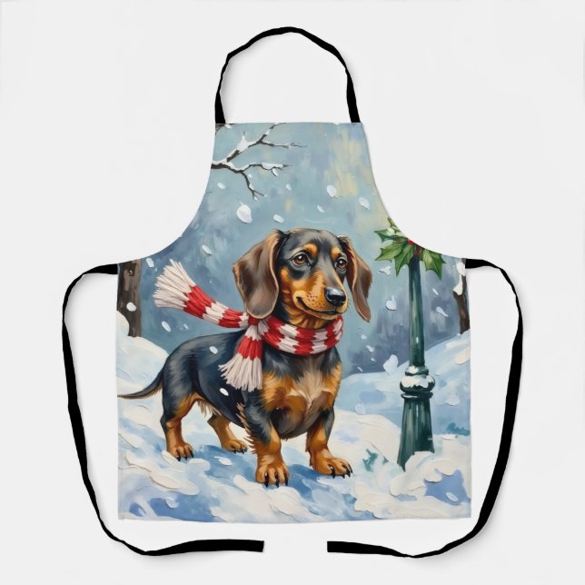Delantal Cute Dachshund Puppy Cozy Winter Scarf Art (Anverso)
