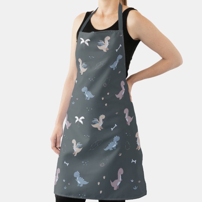 Delantal Cute Dino Patern Bluish Gray Apron (in situ)