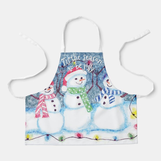 Delantal Cute divertida temporada de invierno arte acuarela (Anverso)