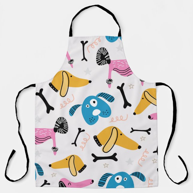 Delantal Cute dog pattern with baby animal face drawing sca (Anverso)