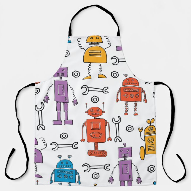 Delantal Cute doodle robots. Seamless pattern. Cartoon char (Anverso)