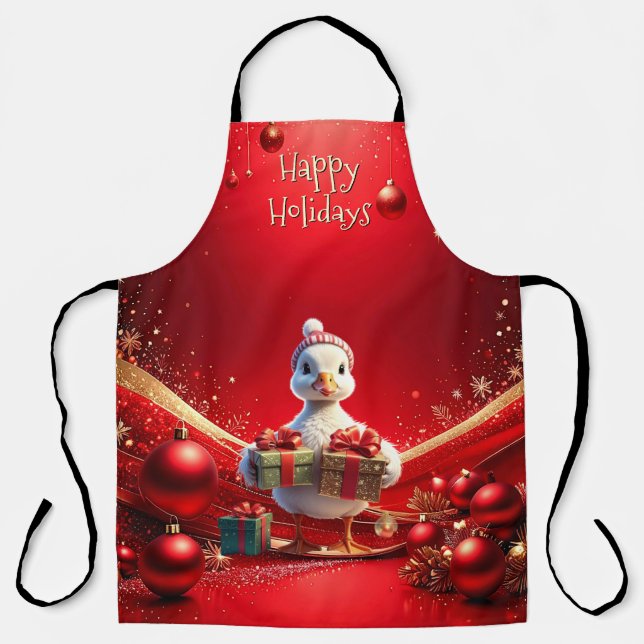 Delantal Cute Duck Christmas Holiday Apron (Anverso)