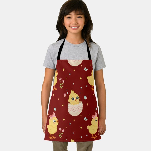 Delantal Cute Easter Chick with Pink Bow Seamless Pattern  (in situ)