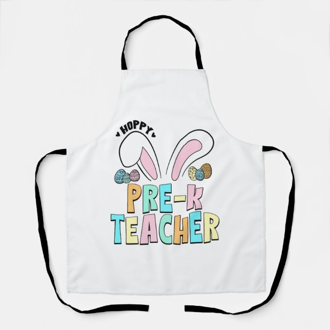Delantal Cute Easter Hoppy Pre K Teacher Bunny Ears (Anverso)
