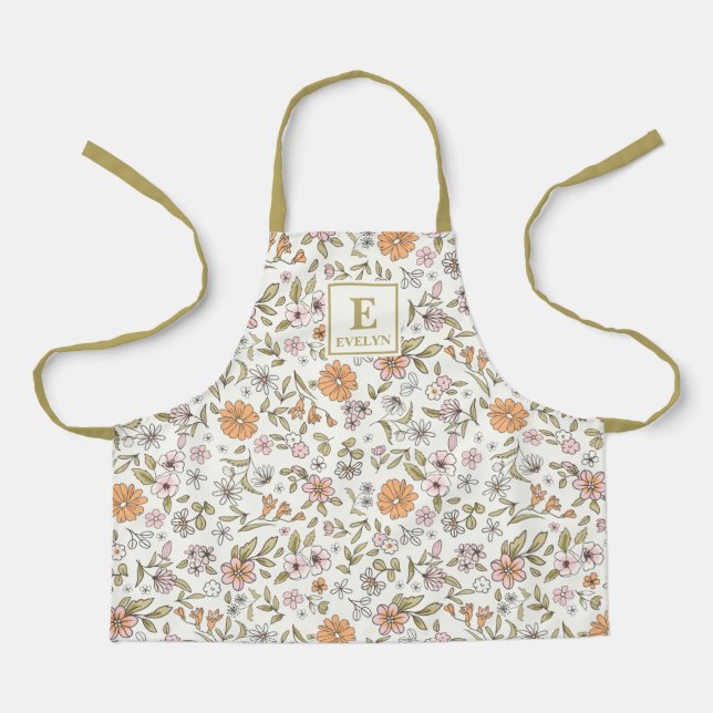 Delantal Cute Floral Girls Apron with wildflowers (Anverso)